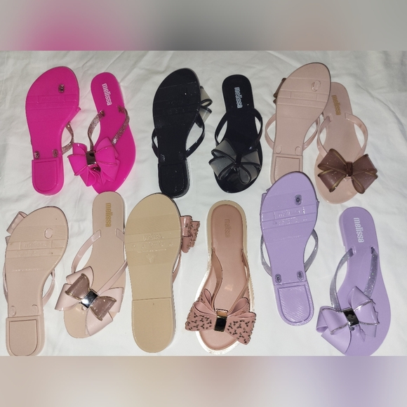6 Pairs Melissa Women's Bow Sandals - Pink, Black, Purple, Nude - Picture 5 of 5